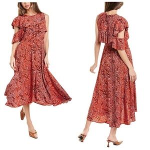 Maje‎ H18Rivele Imprime cold-shoulder floral-print crepe midi dress size 2